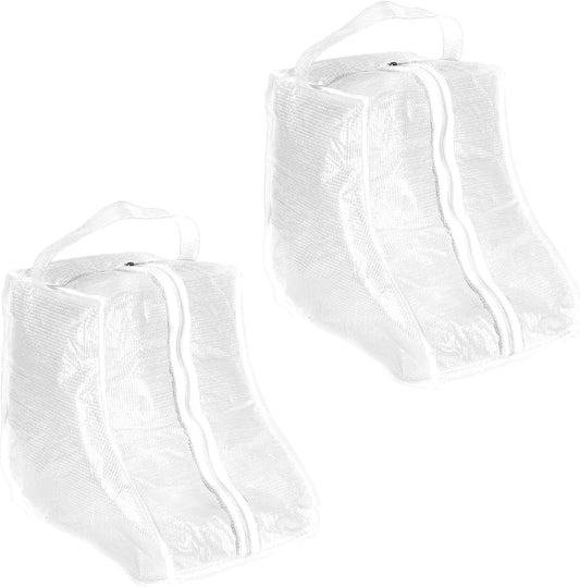 Boot Storage Bags [2PCS] - Plastic Short Boot Carry Bags Clear Shoe Bags with Handle for Travel & Daily Use - [White] Waterproof & DustProof Boot Bags for Cowboy Boots