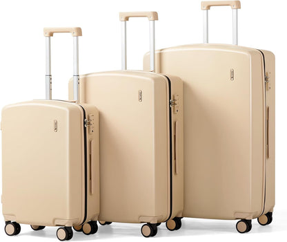 Hanke Hard Shell Luggage Sets 3 Pieces, Carry On and Checked Luggage Sets with Spinner Wheels, Durable PC Hardside Rolling Suitcase for Travel (20/24/28 Inch, Cuba Sand)
