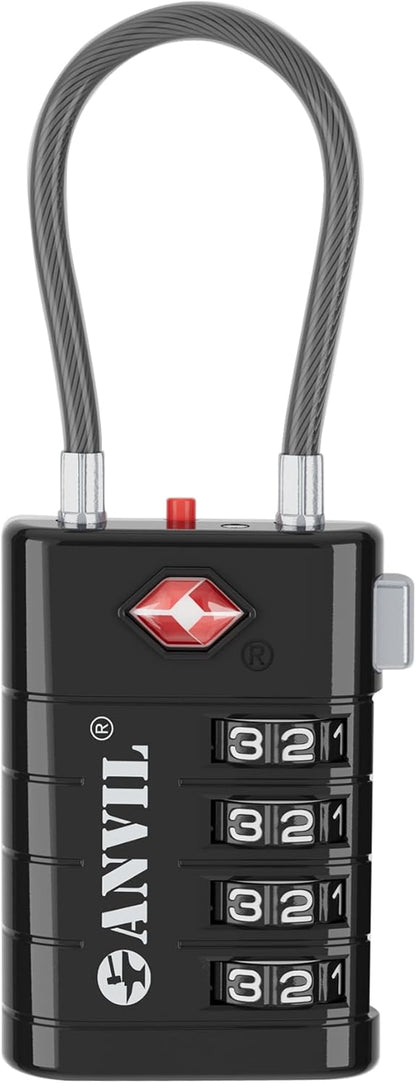 ANVIL 4 Digit Luggage Locks, TSA Locks for Luggage, Advanced TSA008 core, Alert Indicator for Your Travel Lock, Suitcase Lock. (1, Black)