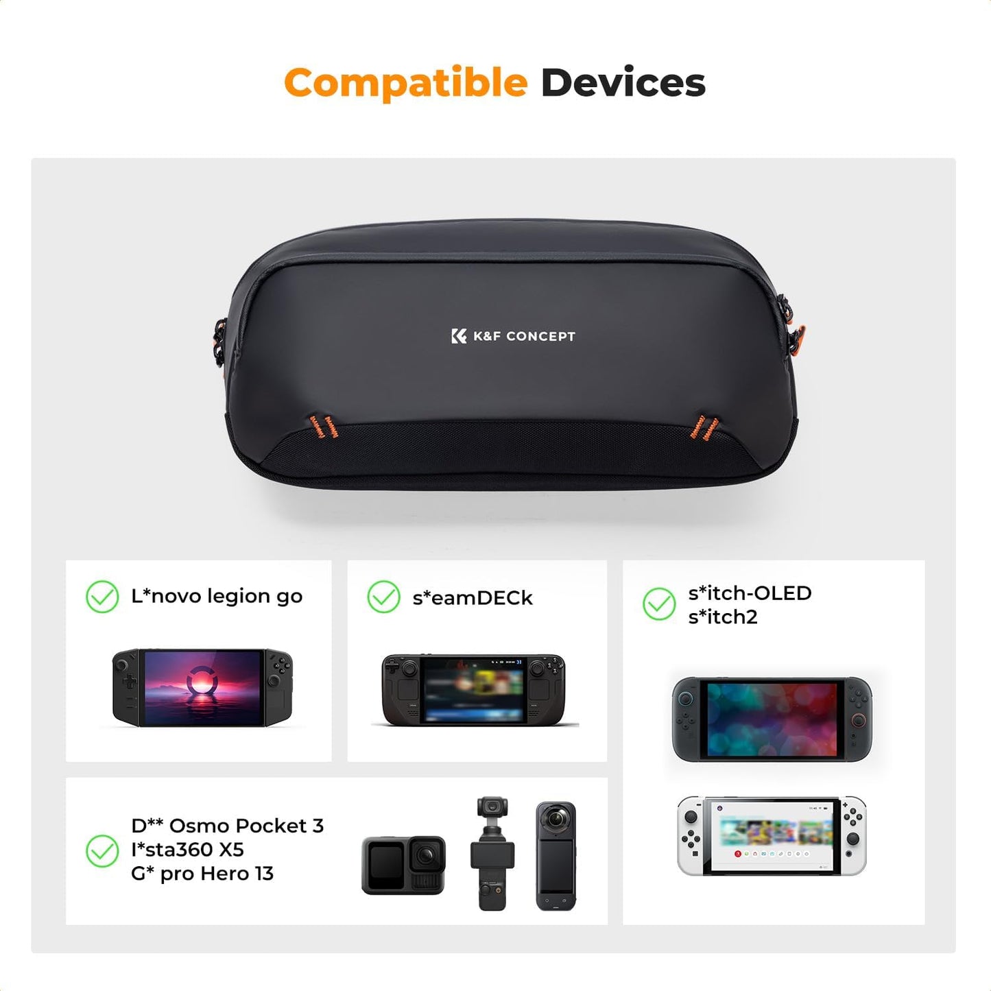 K&F CONCEPT Storage Sling Bag, Vlog Photography Camera HandBag, Portable Carrying Case for Switch 2/Steam Deck/DJI Osmo Pocket 3/Mobile 7P/GoPro/Insta360 Action Cameras & Digital Accessories
