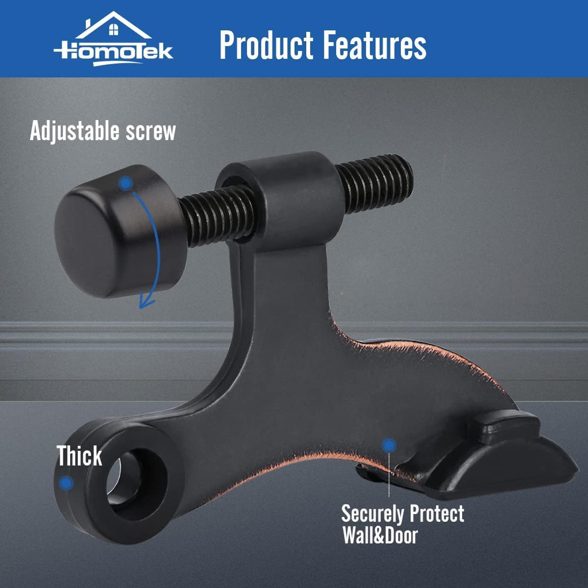 HOMOTEK 36 Pack Hinge Pin Oil Rubbed Bronze Door Stopper,Adjustable Deluxe Heavy Duty Door Stopper 2-1/2"x1-3/4”,with Black Rubber Bumper Tips