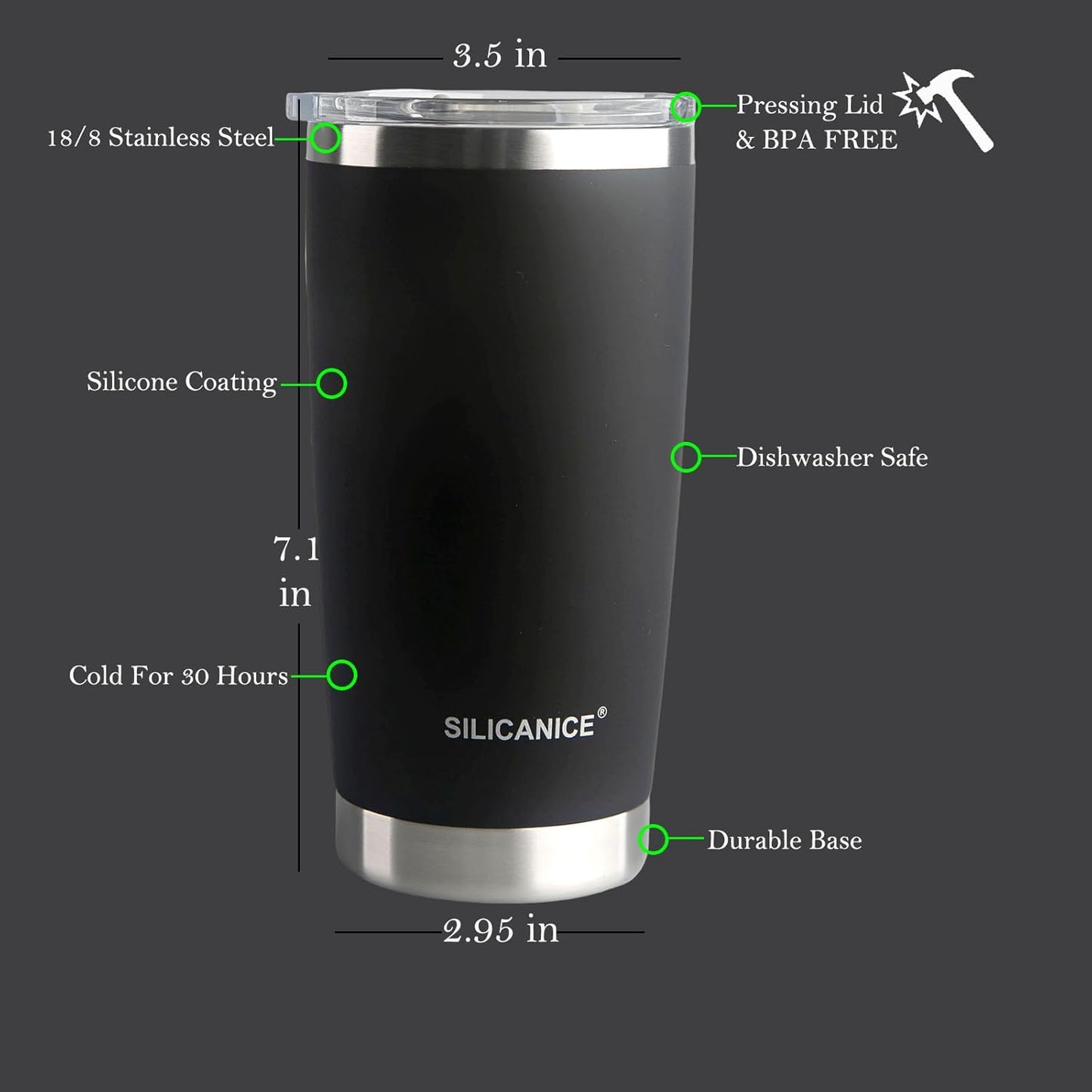 Gray The Only Soft Touch 20oz Stainless Steel Insulated Tumbler with MacSlider Lid-Spill Proof,Dishwasher Safe,Durable Thermal Cup for Hot/cold Coffee, Water & Smoothies