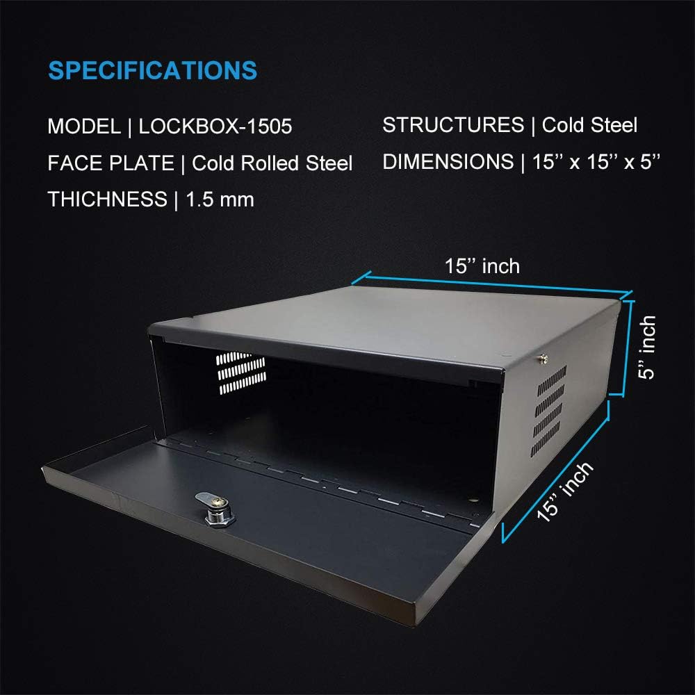 Kenuco White Heavy Duty 16 Gauge Steel DVR Security Lockbox with Fan (BK 15'' X 14.86'' X 4.96'')