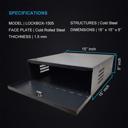 Kenuco White Heavy Duty 16 Gauge Steel DVR Security Lockbox with Fan (BK 15'' X 14.86'' X 4.96'')