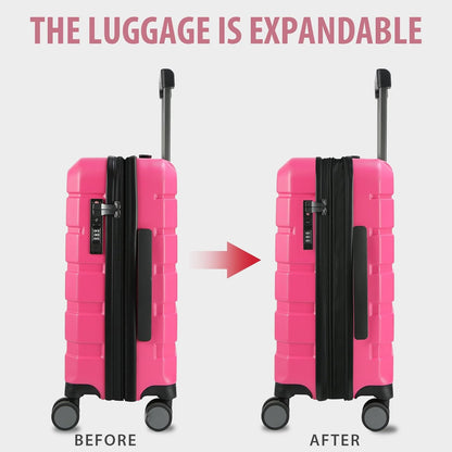 KROSER Hardside Expandable Carry On Luggage with Spinner Wheels & Built-in TSA Lock, Durable Suitcase Rolling Luggage with USB Port, Carry-On 20-Inch Magenta