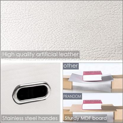 PRANDOM Large Stackable Storage Bins with Lids [5-Pack] Leather Fabric Foldable Storage Boxes Organizer Containers Baskets Cube with Cover for Bedroom Closet Office Nursery White (17.7x11.8x11.8)