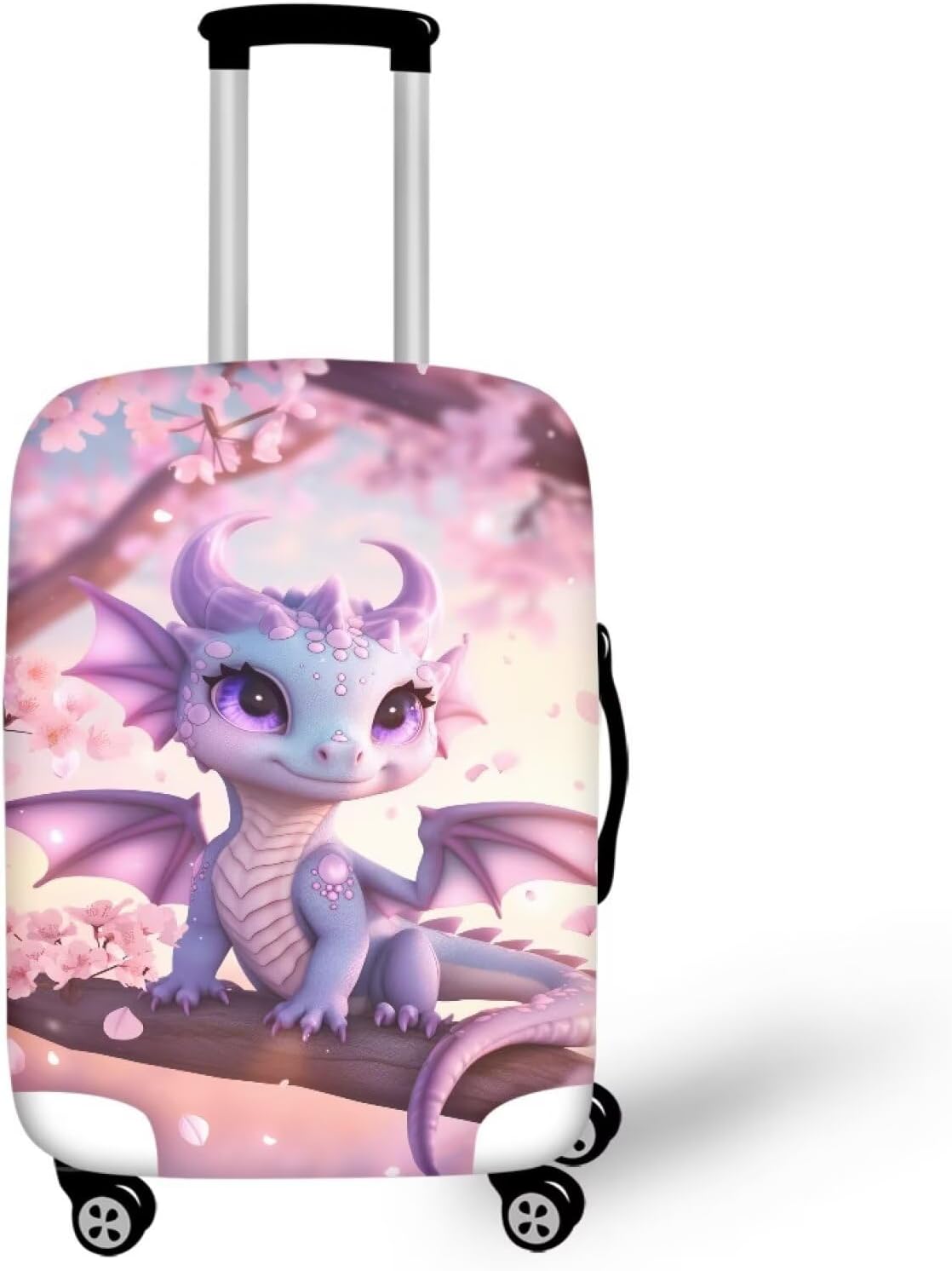 Dragon Suitcase Cover Elastic Thickness Travel Luggage Protector with Invisible Zip Washable Anti-Scratch Luggage Covers Universal Fits 26-29'' Spandex Baggage Case, Cherry Floral