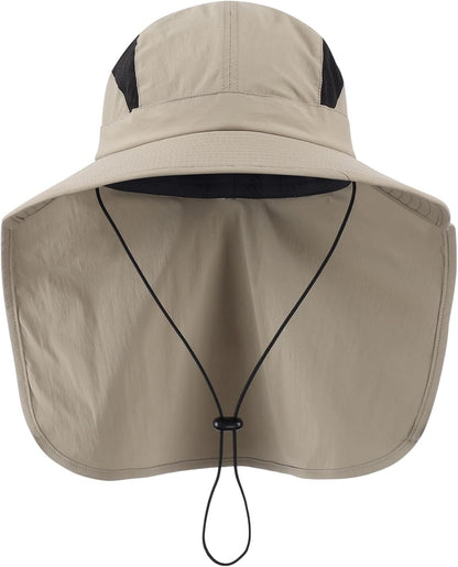 Home Prefer UPF 50+ Sun Hats for Men Women Wide Brim Fishing Hat with Neck Flap UV Protection Sunblock Safari Bucket Hat