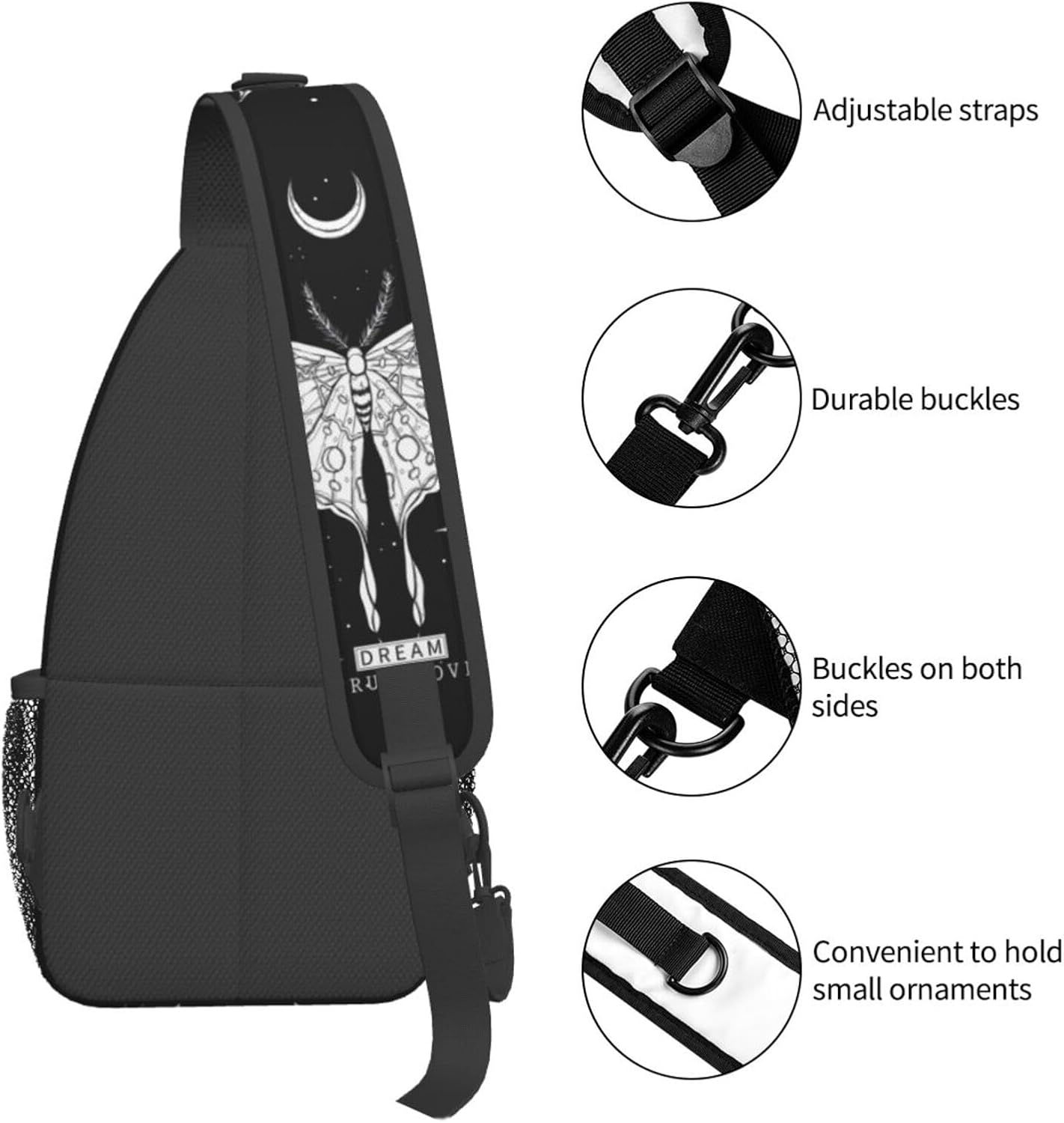 SUPLUCHOM Sling Bag Black White Butterfly Moon Tarot Black White Butterfly Moon Tarot Hiking Daypack Crossbody Shoulder Backpack Travel Chest Pack for Men Women