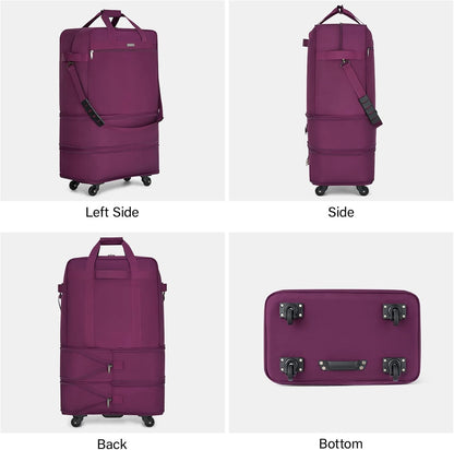Hanke Suitcases with Wheels Expandable Foldable Luggage Bag Suitcase Collapsible Rolling Travel Bag Duffel Bag for Men Women Lightweight Suitcases without Telescoping Handle, Purple