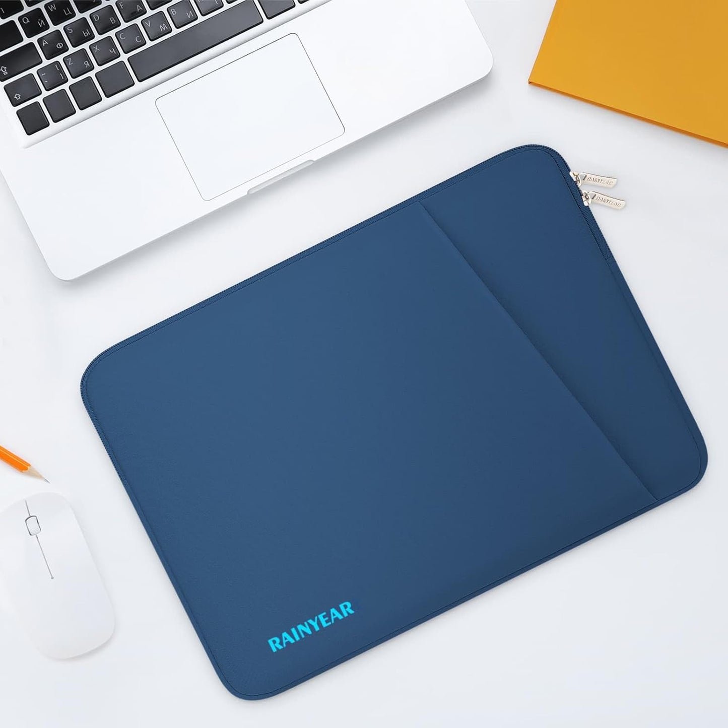 RAINYEAR Laptop Sleeve Case with Front Pocket, 13.3 Inch Protective Portable Case Briefcase Laptop Bag Cover Compatible with MacBook Air/Pro 13-13.3 inch, MacBook Pro/Max 14 inch, Navy Blue