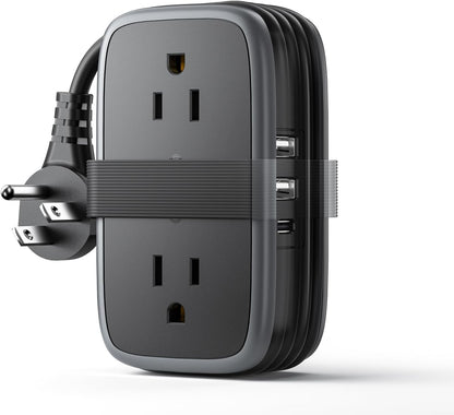 Travel Power Strip with USB C Port, NTONPOWER Flat Plug Extension Cord with 4 Outlets 3 USB (1 USB C) for Cruise Ship Essentials, 4ft Wrapped Short Extension Cord for Hotel Dorm Room,1 Pack