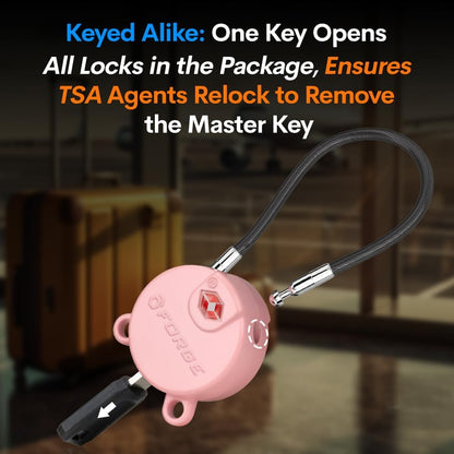 Forge TSA Approved Luggage Locks Ultra-Secure Dimple Key Cable Locks for Travel with Zinc Alloy Body- 2 Pink Locks