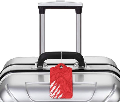 2-Pack Artistic Red Luggage Tags for Suitcases, Leather Art Abstract Style Baggage Tag with Loop, Cool White Scratches Bag Tags Private Name ID Labels for Women Girl Men Boys Travel Baggage Suitcase