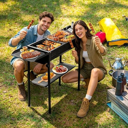 Portable Charcoal BBQ Grill, Foldable Smoker Tall Barbecue Grill Charcoal Outdoor Lightweight for Cooking Camping Hiking Picnics Tailgating Backpacking Garden Beach Party (47"L x 30.31"H)