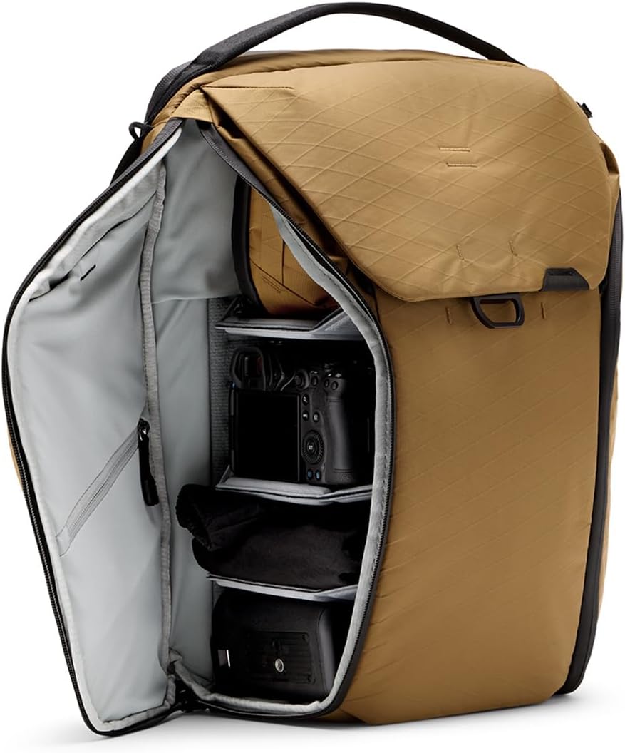 Peak Design Everyday Backpack 30L, Coyote, MagLatch Top, Dual Side Access, FlexFold Dividers, Fits 15" or 16" Laptop, For Camera Carry, Daily Commutes or Travel, Versatile Backpack for Men & Women