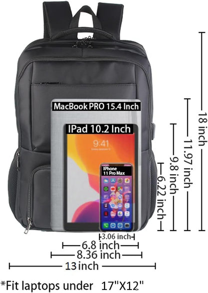 Laptop Backpack Fits 17 Inch Computer, Bussiness Travel Backpack with USB Charging Port and Anti Theft Pocket, Black