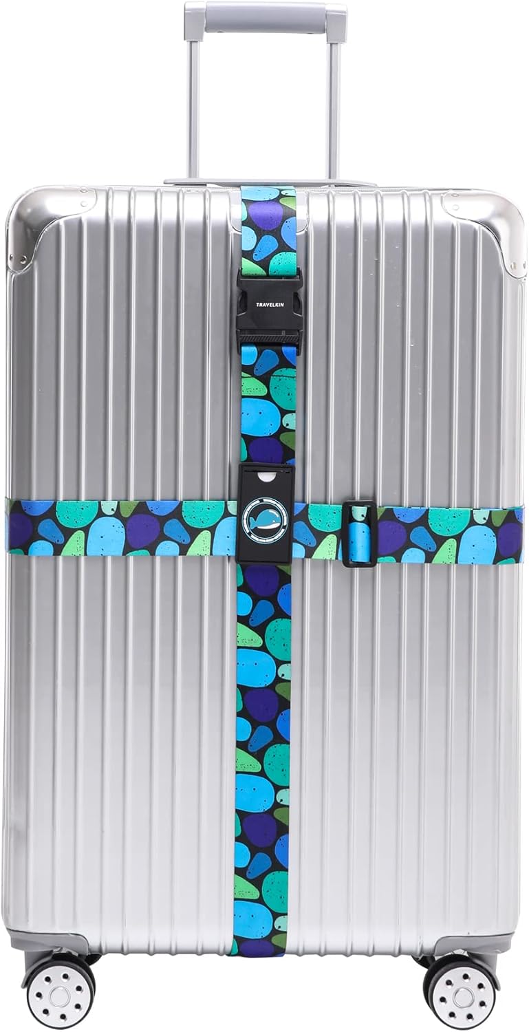 Travelkin Luggage Straps TSA Approved - Adjustable Cross Suitcase Straps with TSA Lock, Reinforced Buckle, Unique Pattern - Secure Heavy Duty Luggage Straps for Travel (Coral)
