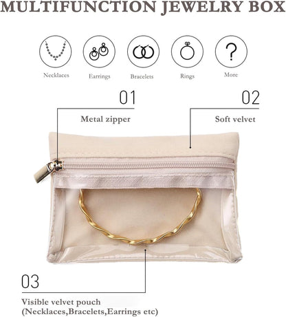 Jewelry Box Organizer for Women,Small Travel Jewelry Case,Mini Travel Jewelry Organizer with 8 Velvet Jewelry Zipper Pouches, Jewelry Box Organizer for Christmas Birthday(Pink)