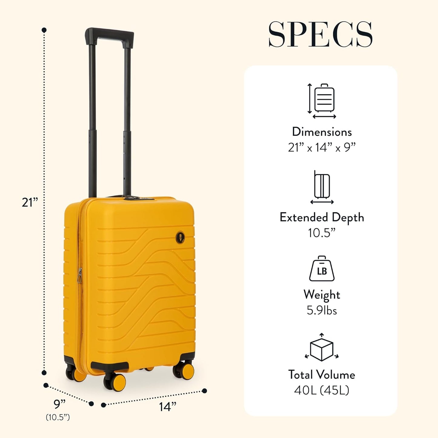 Bric's B|Y Ulisse 21-Inch Spinner - Luxury Carry-On Luggage With Spinner Wheels - Hard Shell Suitcases Made From Durable Polypropylene and Polycarbonate - Mango
