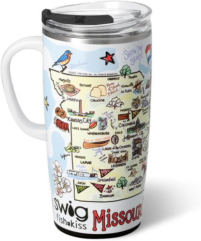 Swig Life 22oz Travel Mug, Insulated Tumbler with Handle and Lid, Travel Coffee Mug, Cup Holder Friendly, Stainless Steel 22 oz Tumbler, Reusable Insulated with Lid (Missouri)