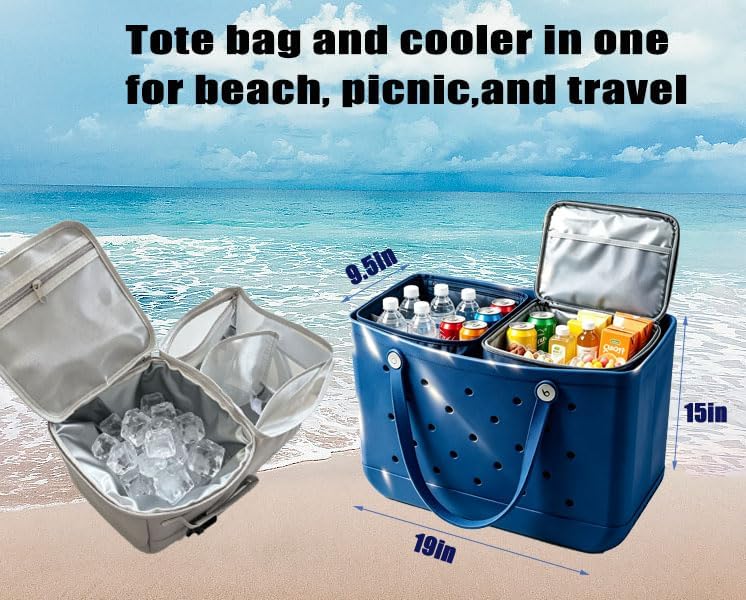 2-in-1 Cooler Organizer Insert for X Large Bogg Bag Accessories, Portable Leak-Proof PEVA Insulated Cooler & Mesh Storage Bag Divider, Ideal Beach Rubber Tote Gift for Travel & Picnic