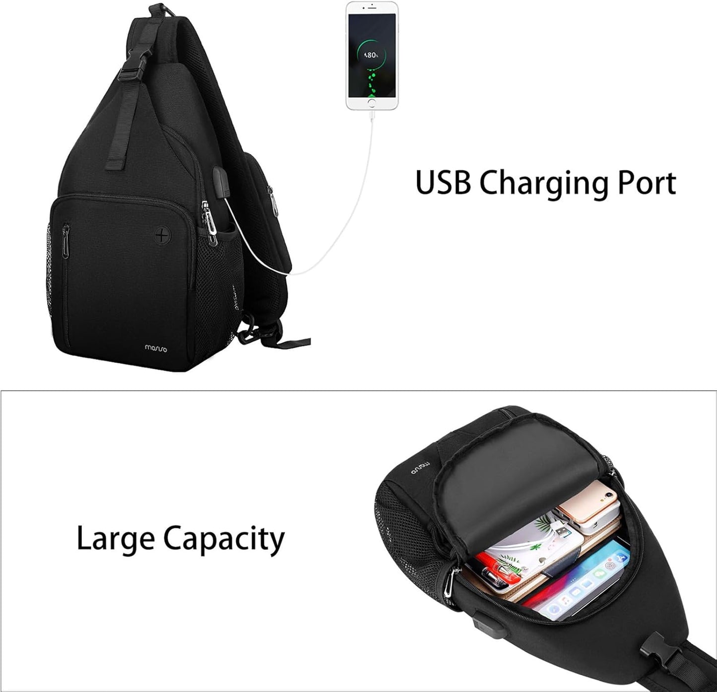 MOSISO Sling Backpack Bag, Crossbody Shoulder Bag Travel Hiking Daypack Chest Bag with Front Square Pocket&USB Charging Port