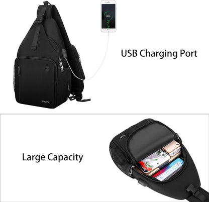 MOSISO Sling Backpack Bag, Crossbody Shoulder Bag Travel Hiking Daypack Chest Bag with Front Square Pocket&USB Charging Port