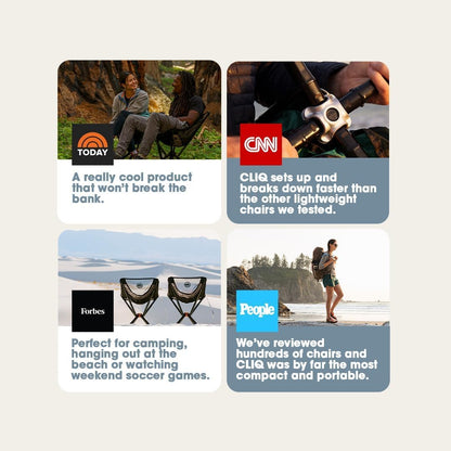 CLIQ Portable Chair Version 1.0 - Lightweight Folding Chair for Camping - Supports 300 Lbs - Perfect for Outdoor Adventures - Moss