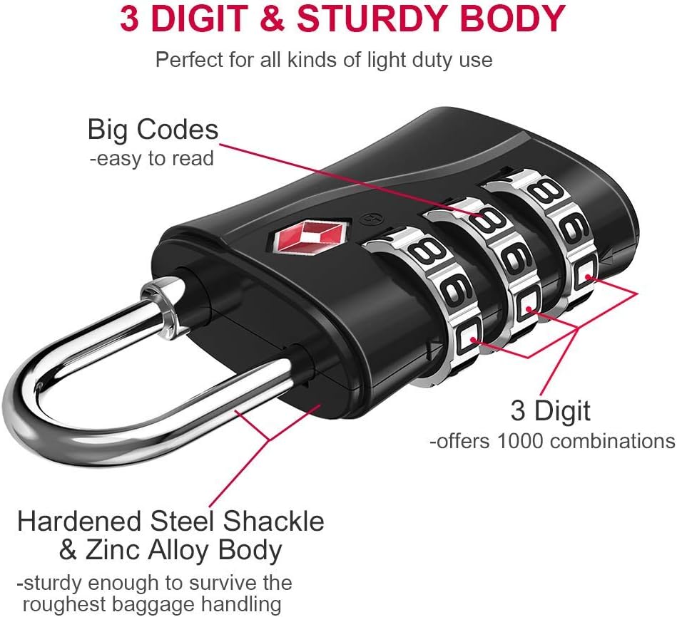 ZHEGE TSA Locks for Luggage, 3 Digit Luggage Lock with Flexible Cable (80cm) for Travel, School, Backpack, Suitcases, Gym Locker (Black, 2Pack)