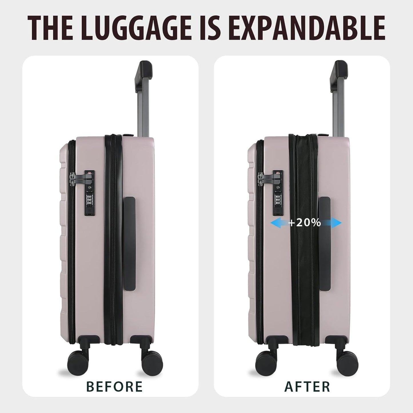 KROSER Carry On Luggage with Spinner Wheels & Built-in TSA Lock, Expandable Top Loading Hard Shell Suitcase Large Capacity Durable Rolling Luggage with USB Port, Carry-On 20-Inch, Matte Purple/Pink