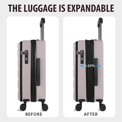 KROSER Carry On Luggage with Spinner Wheels & Built-in TSA Lock, Expandable Top Loading Hard Shell Suitcase Large Capacity Durable Rolling Luggage with USB Port, Carry-On 20-Inch, Matte Purple/Pink