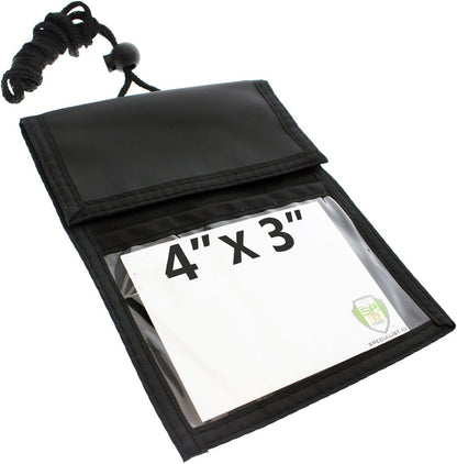 Specialist ID 2 Pack - Travel Passport Wallet - 4 x 3 Display Window - Adjustable Lanyard w/Pen Slots and 3 Pockets for Money, Ticket, Document (Black)