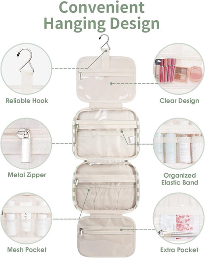 Narwey Hanging Toiletry Bag for Women Travel Checkered Makeup Bag Organizer Toiletries Bag for Travel Size Essentials Accessories Cosmetics (Mint Green Checkerboard (Medium))