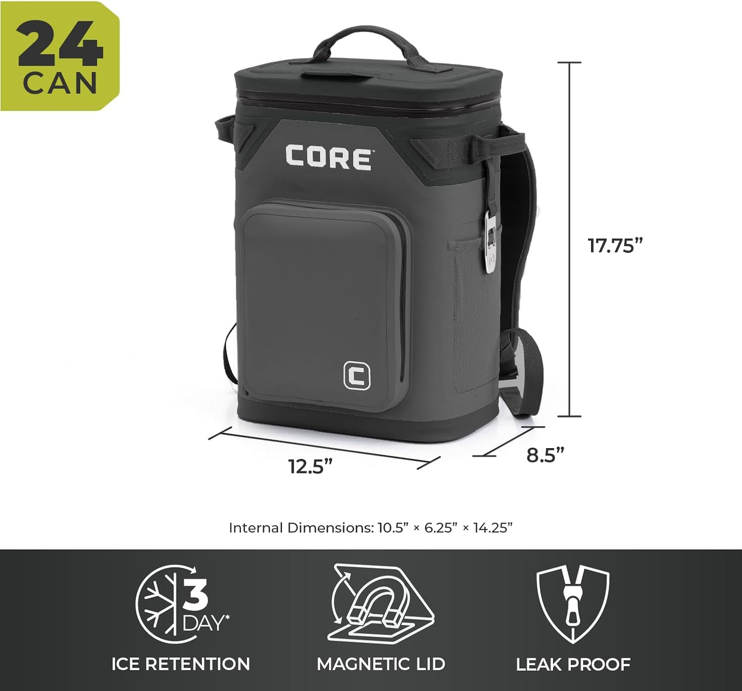 CORE Magnetic Leak Proof Soft Cooler with Waterproof Zipper | Insulated Bag Portable Ice Chest Box | Best Soft Cooler for Food & Beverages for Tailgating, Car Camping, Travel, and Family Beach Picnics