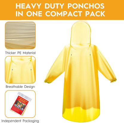 Bruvoalon 6 & 20 Pack Disposable Rain Ponchos for Adults/Youth, Waterproof PE Raincoats with Drawstring, Camping/Emergency