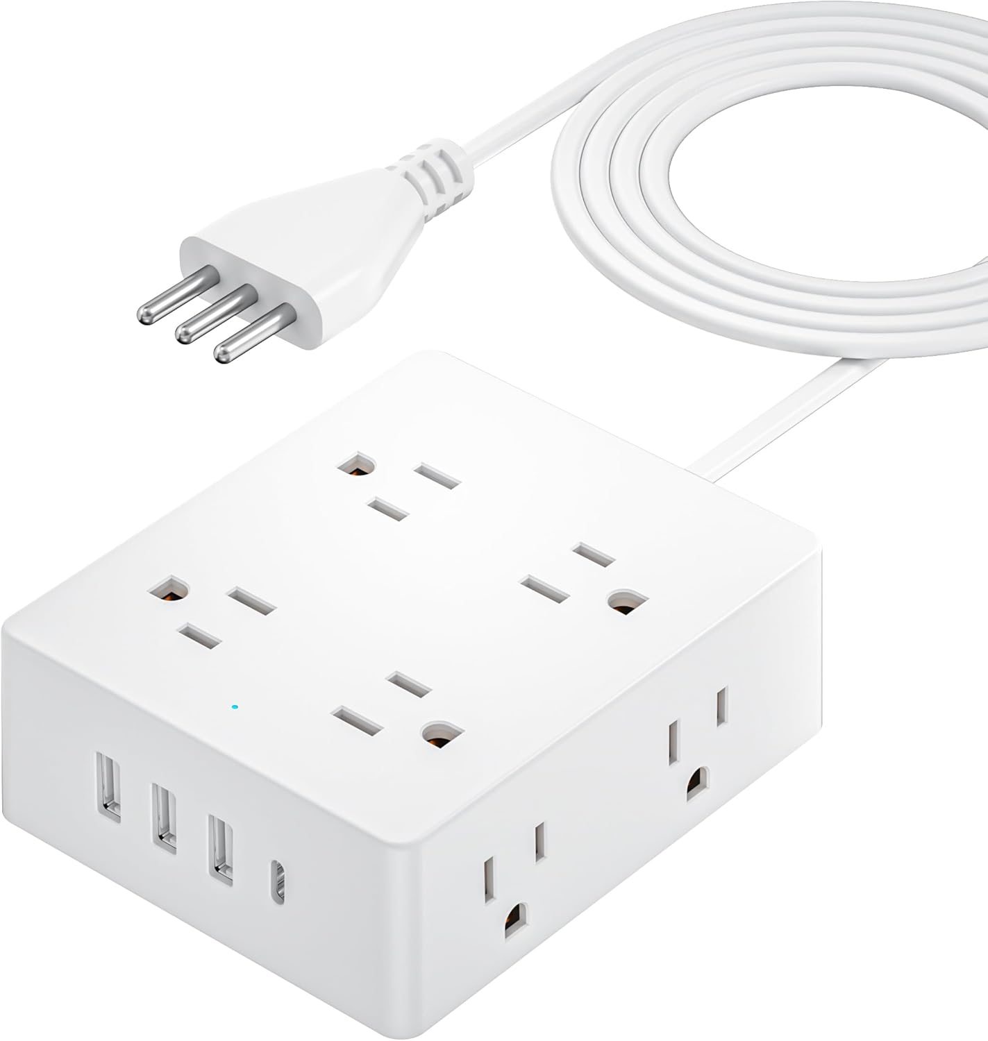 Italy Travel Plug Adapter, Olcorife US to Italy Type L Plug Adapter, International Power Strip with 8 Outlets and 4 USB(1 USB-C), 5 FT Cord for Italy Chile Ethiopia Libya