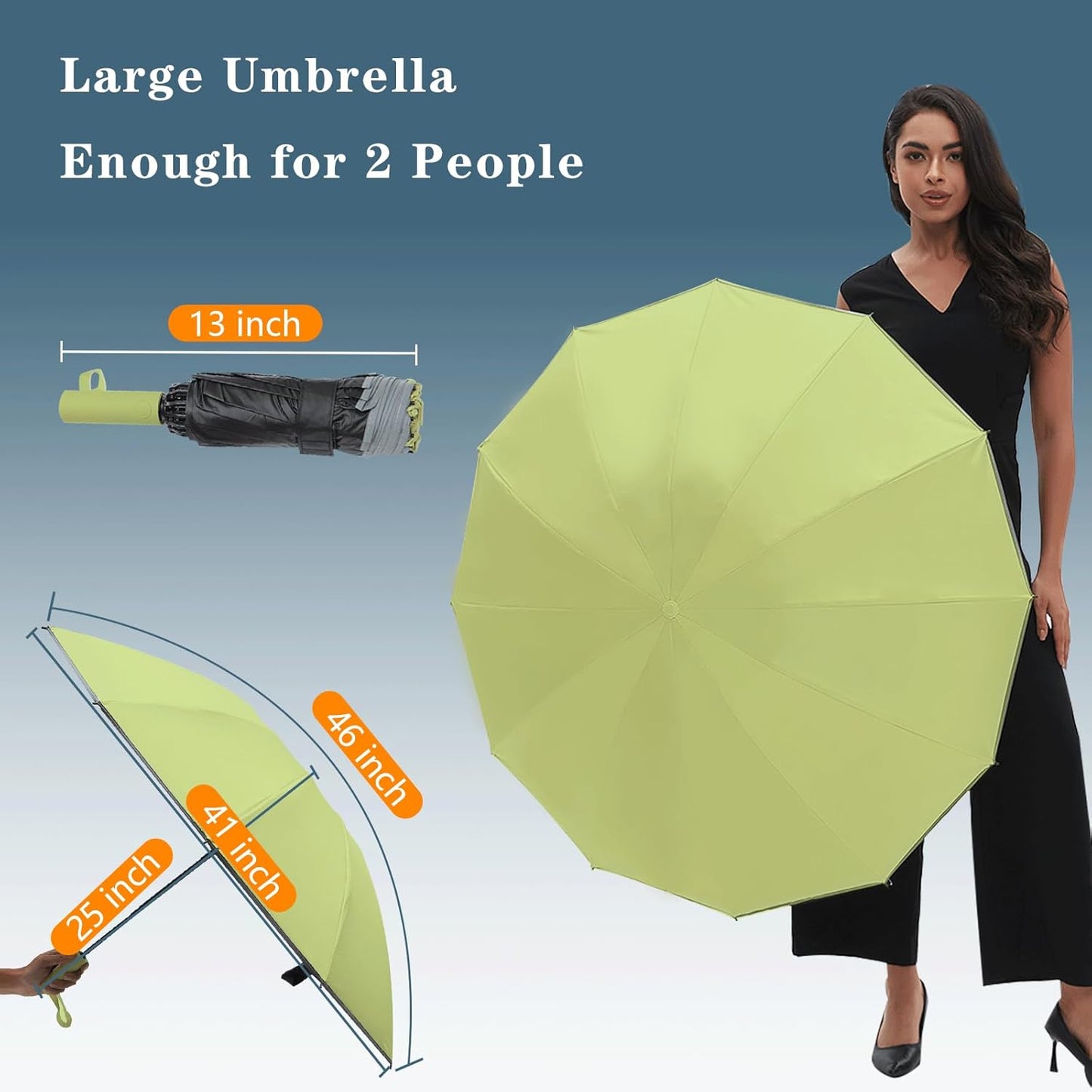 Large Double-Ribs Umbrella Automatic Folding Umbrella for Women Men, Travel, UPF 50+ UV Protection