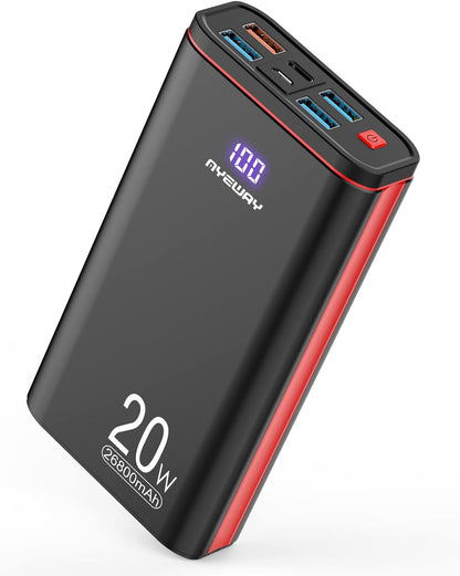Ayeway Battery Pack USB C Portable Charger PD 20W Fast Charging 26800mAh Power Bank with 5 Ports Output,External Battery Phone Charger for iPhone 13,14,15,MacBook,Samsung Galaxy,Gamepads,Travel,etc.