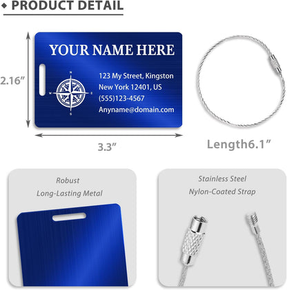 Personalized Luggage Tags for Suitcases (2/4/6/8 Pack) - Custom Engraved Metal Travel Tag, Customizable Pattern/Name/Text for Bags Backpacks Suitcases