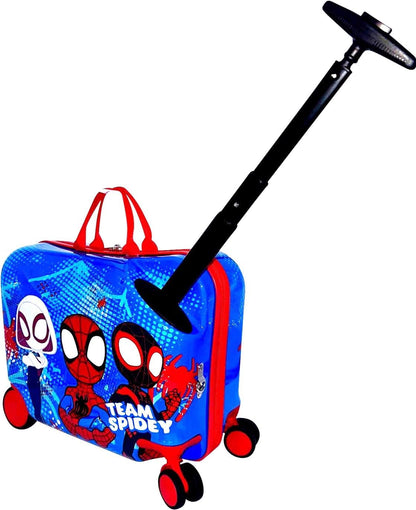 Fast Forward Ride-On 18"" Suitcase For Kids/Tow-Along Toddler Carry-On Luggage With Wheels (Spidey And Friends), Large