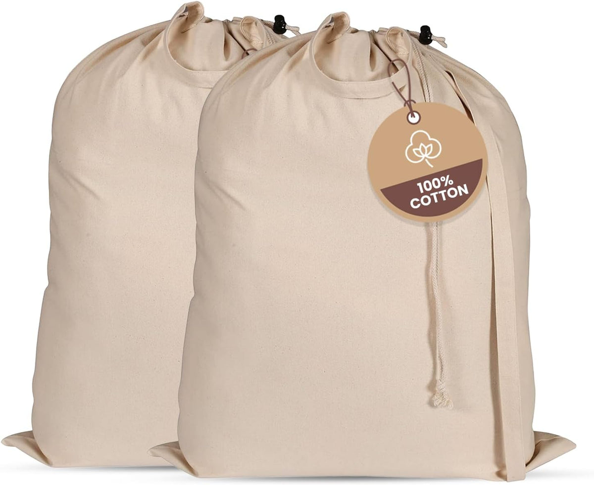 LFH Home Large Premium 100% Cotton Canvas Laundry Bag with Drawstring and Handles Heavy Duty, Multi-Use, and Washable for Home, Travel, College or Storage 28x40 (Pack of 2)-Natural