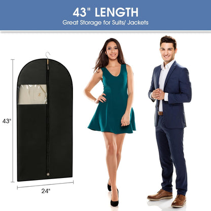 Suit Bags for Closet Storage, 43'' Garment Bags for Hanging Clothes, Suit Garment Bag, Black Suit Cover Bags with Clear Window for Coats, Jackets, Shirts（2 Packs）