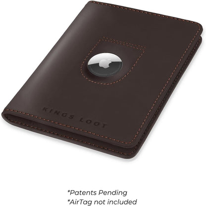 Kings Loot Passport Holder Wallet | RFID Protected Leather Travel Wallet with Built-in Trackable Holder | Holds 1-6 Cards & Passport | Slim & Stylish Wallets (Truffle)