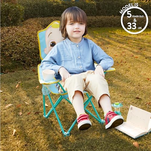 Cocomelon Kids Folding Camp Chair with Carry Bag,Indoor/Outdoor Portable Chair, Lightweight & Compact, Great for Travel, Camping, Beach, Ages 3+