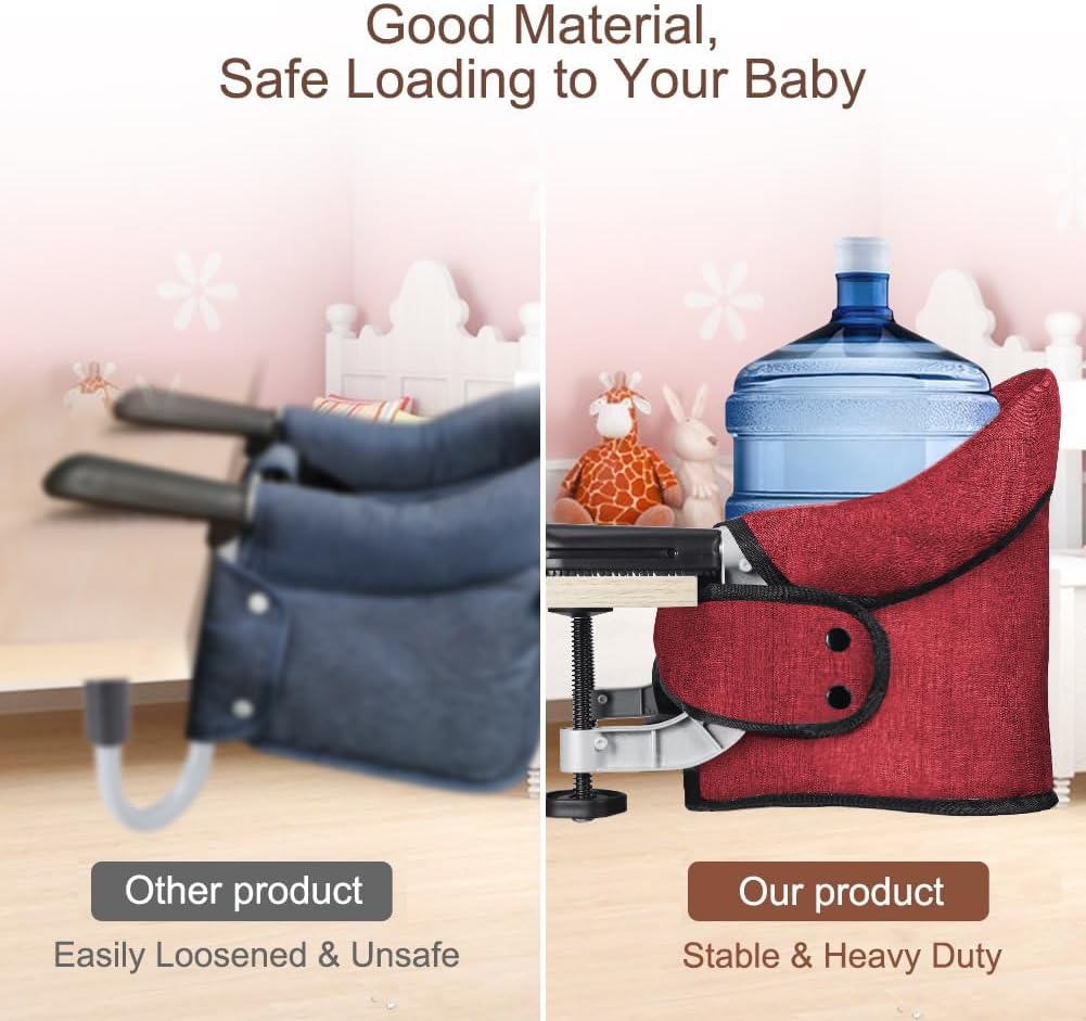 Hook On Chair,Clip on High Chair, Fold-Flat Storage Portable Baby Feeding Seat, High Load Design, Attach to Fast Table Chair Removable Seat for Home and Travel(Red)