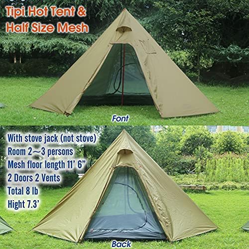 4 Persons 5lb Lightweight Tipi Hot Tents with Stove Jack, 7'3" Standing Room, Teepee Tent for Hunting Family Team Backpacking Camping Hiking