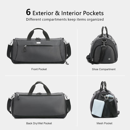 TOPDesign Gym Bag for Women & Men, Unisex Duffel Bag with Shoe Compartment & Wet Pocket for Travel Sports Gym (L Grey)