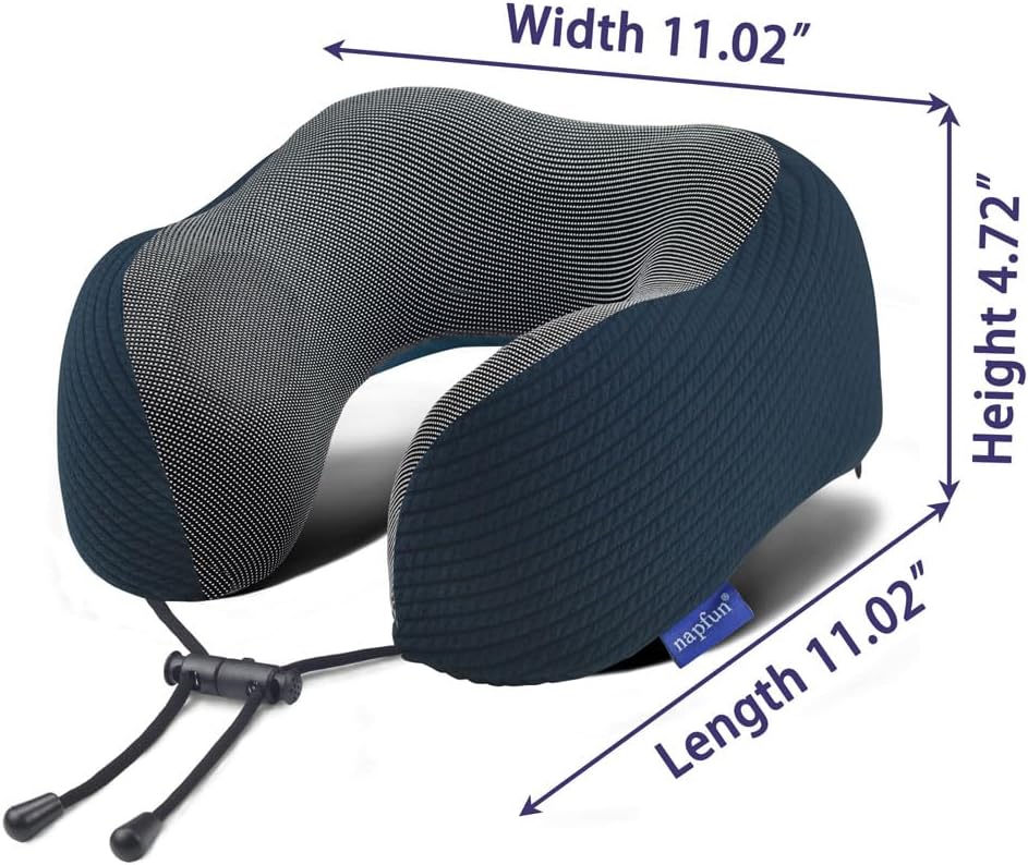 napfun Neck Pillow for Traveling, Upgraded Travel Neck Pillow for Airplane 100% Pure Memory Foam Travel Pillow for Flight Headrest Sleep, Portable Plane Accessories, Striped Black