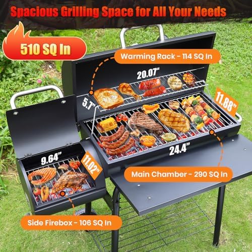 Realcook Charcoal Grills with Offest Smoker: Spacious Barrel Charcoal Grill
